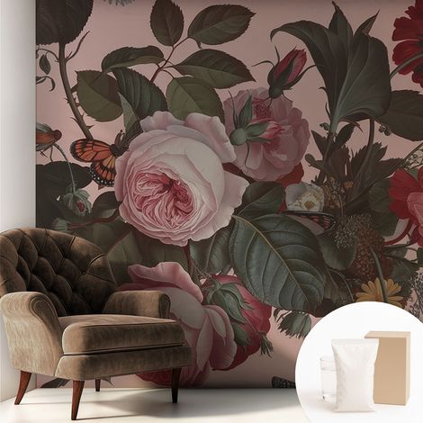 Tapete Vliestapete mit Kleber für Wohnzimmer Schlafzimmer Küche - Wanddekoration Blumige Eleganz 250x250 cm (1/5)