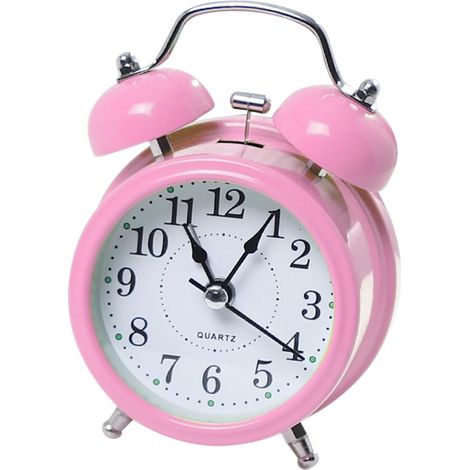 Lautloser analoger Wecker, Retro-Uhr mit integriertem Nachtlicht, Nachttischwecker, kleiner Wecker, batteriebetrieben, Metallwecker für Schlafzimmer, Wohnzimmer, Küche, Rosa