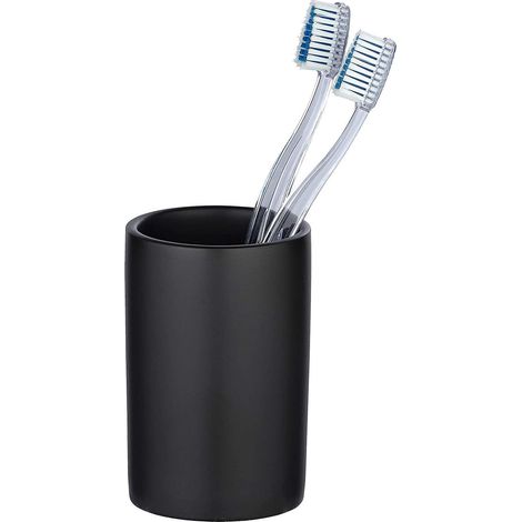porte Brosse Dents, Gobelet Salle De Bain Polaris, Noir Mat, Cramique (1/4)
