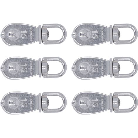 Lot de 6 poulies simples M15 en acier inoxydable antirouille et résistant à l'usure, pivotantes, pour le levage de câbles de randonnée. (1/5)