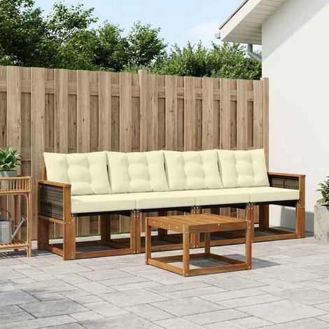 vidaXL Outdoor-Sofagarnitur mit Kissen 5 pcs Natur und Creme (1/5)