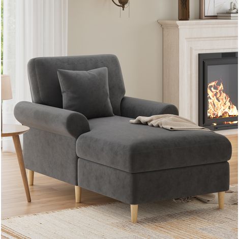 Fauteuil relax 133x87x90 cm gris en velours avec fonction allongée et coussin lombaire (1/5)