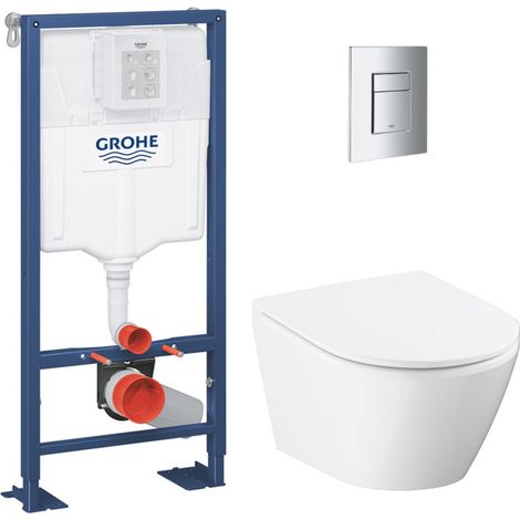 Solido pack WC bâti-support autoportant + WC sans bride Grohe avec abattant SoftClose + plaque (GRGRWR05-FR)