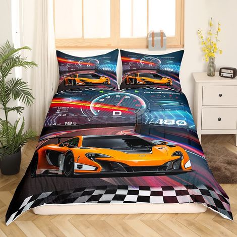 Parure de lit pour voiture de course,Pour garçons,Sport extrême,Housse de couette pour enfants,135x200 cm,Housse de couette de sport automobile avec 1 taie d'oreiller de 80x80 cm (1/5)