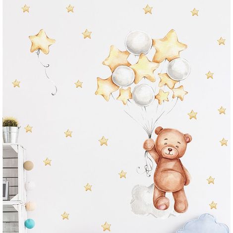 Stickers muraux de décoration de chambre d'enfant jaune, stickers muraux de dessins animés, poster d'art mural DIY, stickers d'art à décoller et à coller pour la décoration des enfants et de la chambr (1/4)