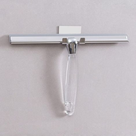 Escobilla de ducha de acero inoxidable con hoja de silicona de 30 cm, gancho de pared para baño y espejo, y mango ergonómico. (1/5)