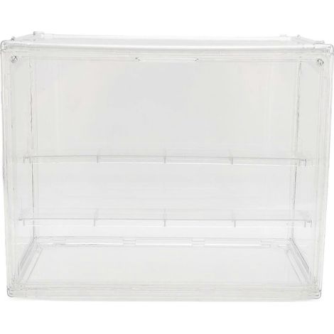 Vitrine transparente pour figurines miniatures, boîte de présentation empilable en PET avec fermeture magnétique et plateau intérieur amovible.