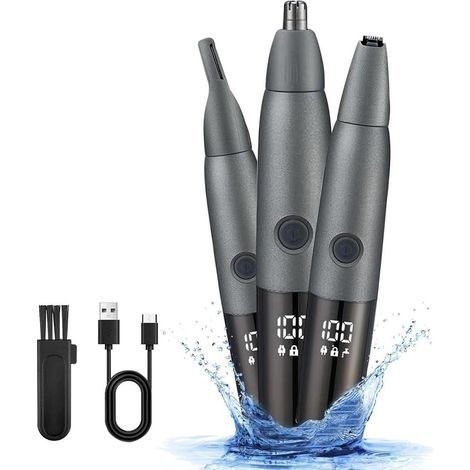 Rifinitore elettrico 3 in 1 per peli del naso, ricaricabile, rasoio da uomo e rifinitore per sopracciglia, con display a LED, impermeabile, adatto per viaggi e uso domestico. (1/5)