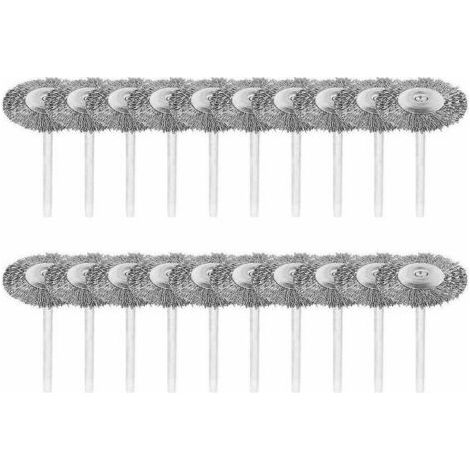 Lot de 20 brosses métalliques avec tige de 3mm en acier inoxydable polissage Dremel outil rotatif (1/5)