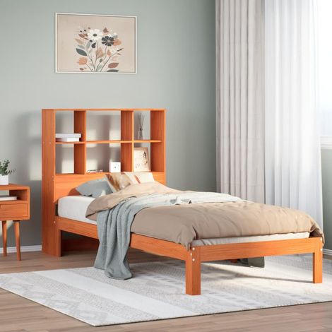 Massivholzbett mit Regal ohne Matratze Wachsbraun 75x190 cm