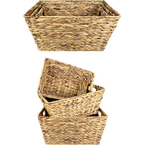 Set 3 Pezzi Cestini In Vimini Portaoggetti Cesto Intrecciato Organizer Cucina Bagno Dispensa Cestino Contenitore Centrotavola Impilabili Portapane Portafrutta Storage Basket Cedrik