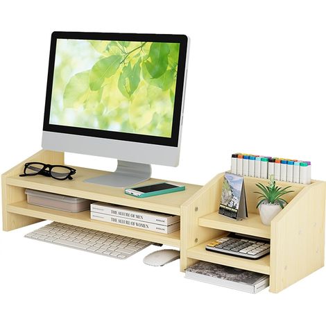 Support de base surélevé pour écran d'ordinateur de bureau, boîte de rangement de bureau, support d'écran, étagère de rangement haute, bureau (1/5)