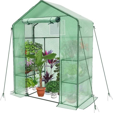 Serre de Jardin PE avec Étagères 3 Niveaux pour Légumes Plantes Fleurs Bâche Renforcée 135g/m2 Protéger Vos Plantes en Toutes Saison 143x73x195cm Vert (1/5)