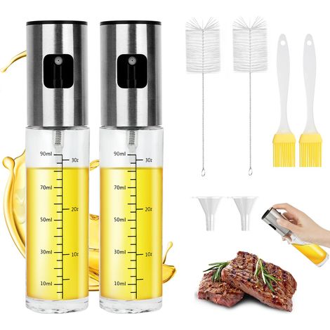 Stück Ölsprüher aus Glas für die Küche, 100 ml Olivenölspray, mit 2 x Trichter, 2 x Ölbürsten, 2 x Reinigungsbürsten, Grill-, Fritteusenspender