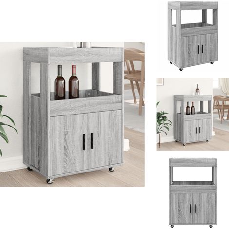Barwagen Grau Sonoma 60x39,5x89 cm Holzwerkstoff - Sideboard - Barwagen - Holz Sideboard - Grau Sideboard - Wohnraum Möbel