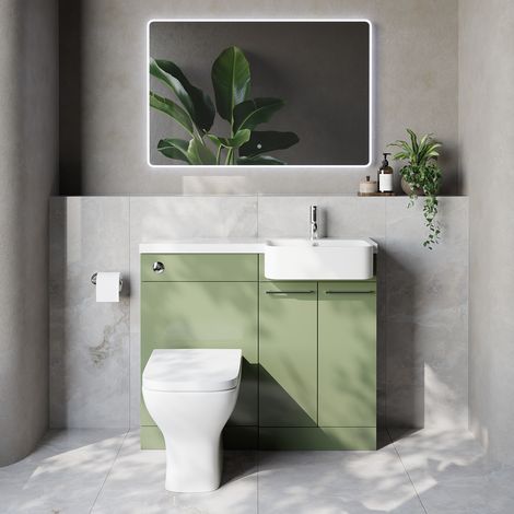 Napoli 250 Olive Green 1000mm 2 Door Vanity Unit Toilet Suite with Right Hand Round Rico Semi Recessed Basin - 1000mm - Chrome 160mm HandleWith Kingston Toilet Pan and Seat