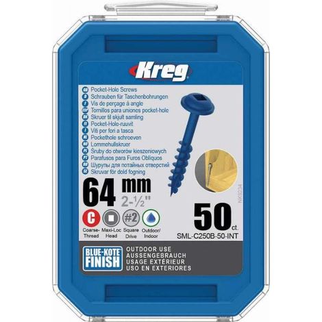 KREG Blue-kote Schrauben - 64 mm mit Grobgewinde - Packung mit 50 Schrauben - SML-C250B-50-INT