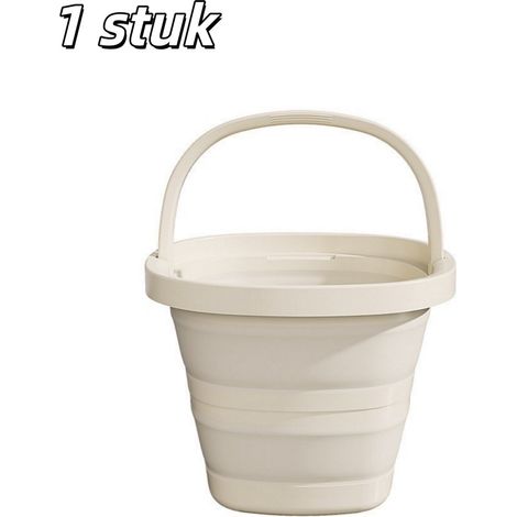 Seau pliable 10 L grande capacité pour usage domestique salle de bain chambre étudiante voyage et transport en voiture avec format portable couleur crème (1/5)