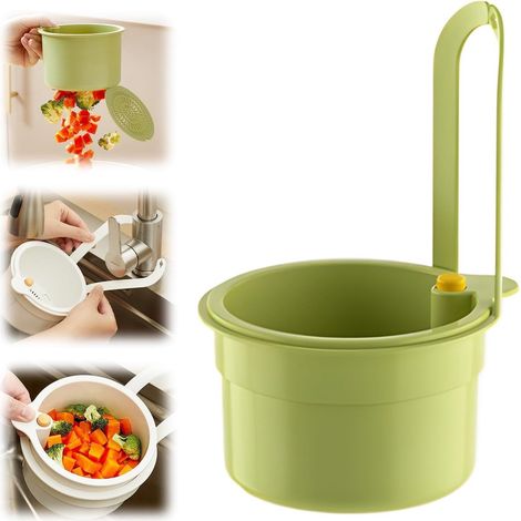 Passoire suspendue pour robinet - Récupérateur de déchets alimentaires - Panier de cuisine à vidange automatique par pression - Filtre à vidange facile - avec système de vidange par le bas - vert (1/5)
