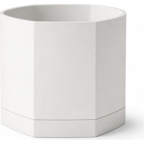 Vaso da fiori esagonale bianco con sottovaso moderno in stile giapponese.