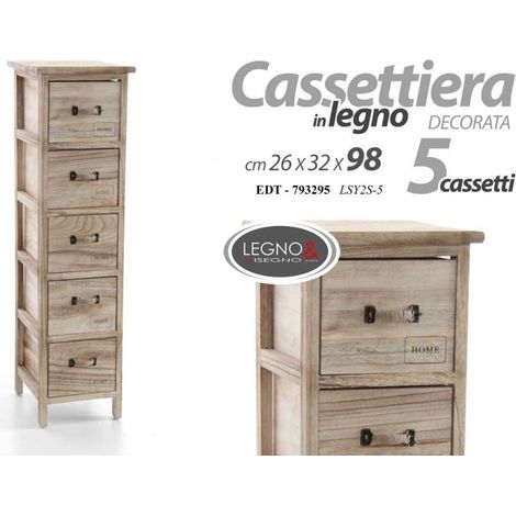 Holzkommode mit Home Dekoration 5 Schubladen cm 26 x 32 x 98 h