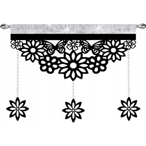 EKRAN moderner, durchbrochener Vorhang, verziert mit Kristallen, Schmetterlingen und Blumen, GLAMOUR Schwarz 90