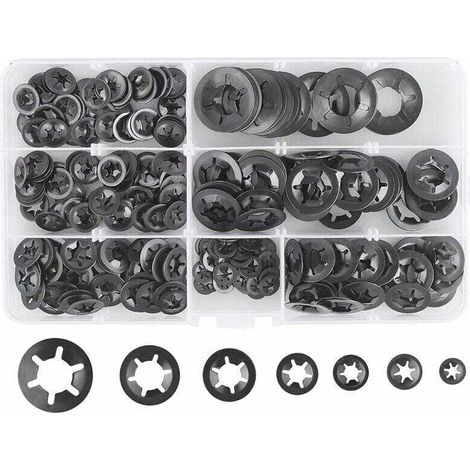 280 Pcs Rondelles De Blocage - Rondelles De Verrouillage - Rondelles À Verrouillage Rapide - En Acier - M3 M4 M5 M6 M8 M10 M12 - 7 Tailles - Noir (1/4)