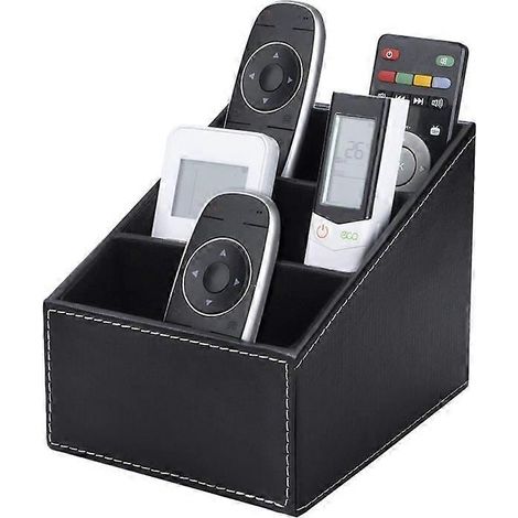 Étui pour télécommande TV en cuir PU avec 3 compartiments peut être utilisé comme étagère, boîte, support pour accessoires multimédias ou organiseur de bureau (noir). (1/5)