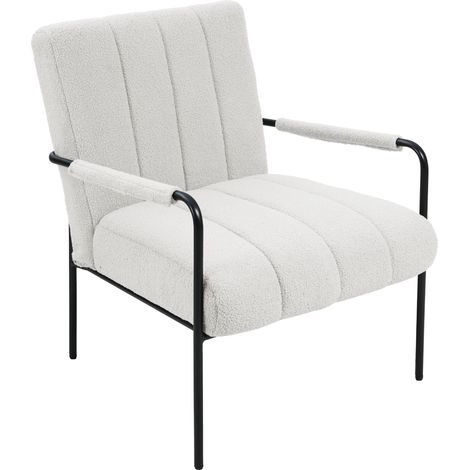 Svita – Fauteuil relax blanc – Rembourré avec accoudoirs – Dimensions 70x75x80cm – Cadre métal robuste – Housse en tissu teddy (1/5)