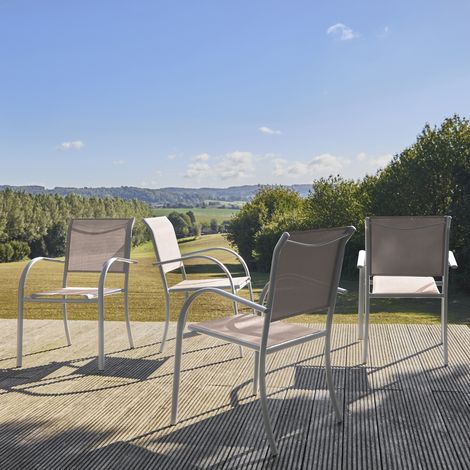 Lot de 4 fauteuils de jardin AMARA en aluminium et textilene blanc. 62 x 55 x 84 cm (1/5)