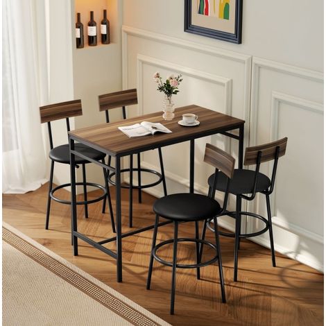 Set tavolo bar 5 pezzi con 4 sgabelli, design industriale, legno e acciaio marrone OKMYHOME (1/5)