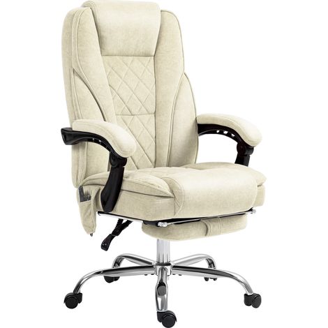 Fauteuil de bureau massant et chauffant hauteur réglable dossier inclinable télécommande repose-pieds rétractable beige (1/5)