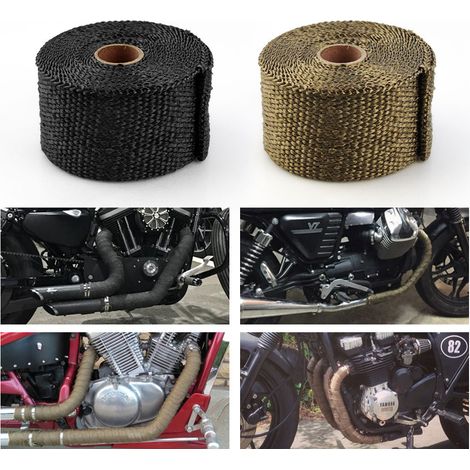 Nastro isolante per tubi di scarico da 10 m + 10 fascette stringitubo + guanti. Questo nastro e queste fascette stringitubo sono adatti per collettori di scarico di auto e moto. Nastro isolante termic (1/4)