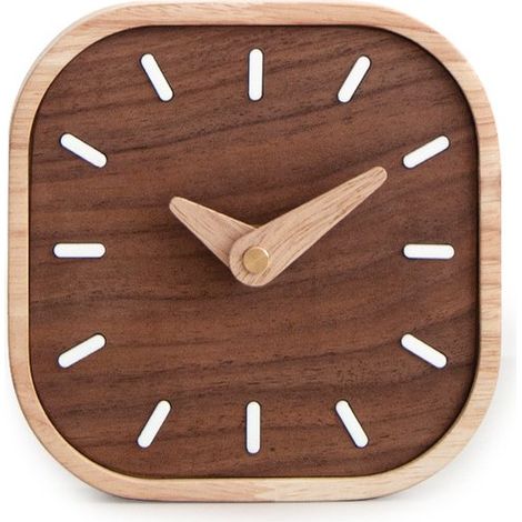 Horloge de table en bois - 13,5 cm, silencieuse, petite horloge de bureau en noyer noir, jolie horloge décorative, convient pour le salon/la chambre/la table de chevet/le bureau (échelle) (1/5)
