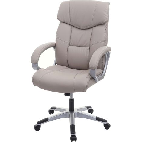Chaise de bureau HWC-A71, siège de direction pivotant, simili cuir - taupe-gris (1/5)