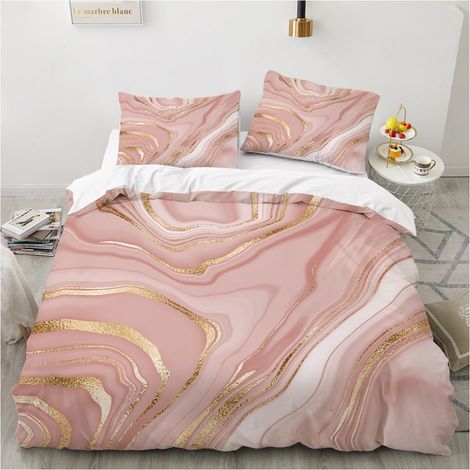 Housse de Couette 240x260 Marbre Motif Rose Blanc Doré Parure de lit 2 Personnes Microfibre Housse Couette avec Fermeture éclair 240 x 260 Modern Motif 3D Linge de Lit et 2x 65x65cm Taies d'oreiller (1/5)