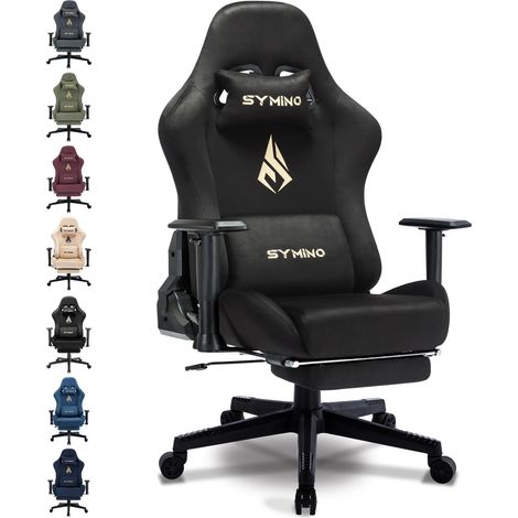 Symino Chaise Gaming Ergonomique et Fauteuil Gamer avec Repose-Pieds Télescopique Coussin à Ressorts, Support Lombaire et Hauteur Réglable 203kg (Faux Daim)