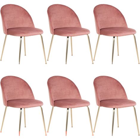 MEYRIN - Lot de 6 Chaises Velours Rose et Pieds Métal Doré (1/5)