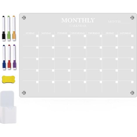 Calendario magnetico trasparente per frigorifero + accessori - Lavagna magnetica cancellabile, formato A4 - 30 x 21 cm (1/5)
