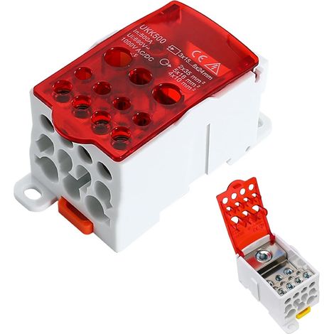Bornier UKK-80A 690V - Boîte De Jonction Electrique sur Rail DIN, Bornier de Répartition Ignifuge en PA66 avec Connecteurs en Laiton,Pour Armoires de Distribution Haute Tension (Rouge) (1/5)