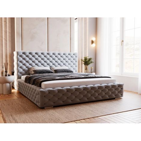 Lit rembourré avec rangement 120x200 velours gris Astra (1/5)