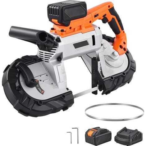 Mophorn Scie à ruban sans fil 20 V, profondeur de coupe 127 x 115 mm, moteur sans balais, batterie 4000 mAh et chargeur, vitesse réglable 0-120 m/min, convient pour la coupe du métal et du bois