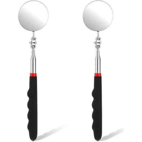 2PCS Miroirs D'Inspection Voiture Avec Poignée Télescopique Extensible Miroir Telescopique Circulaire Réparation Rotation à 360 Degrés Allongée Pour Techniciens - (1/5)