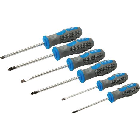 Silverline 546524 Jeu de tournevis 6 pièces Vis fendues et cruciformes - Bleu (1/4)