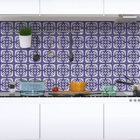 Sticker Mural Carrelage adhésif Cuisine Salle de Bain - 60 STICKERS CARREAUX DE CIMENT AZULEJOS LORENZO - 60stickers15x15cm (1/5)