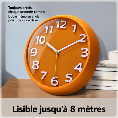 Horloge Murale Ronde 35 cm Quartz Moderne Chiffres 3D Orange Salon Bureau 1 kg – Livraison gratuite (1/5)