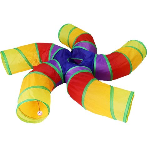 Tunnel arc-en-ciel pour chat – Tunnel à 5 voies pour animal domestique, tente de jeu interactive et labyrinthe, pliable pour chats, lapins, hamsters, chiots et plus encore (1/5)