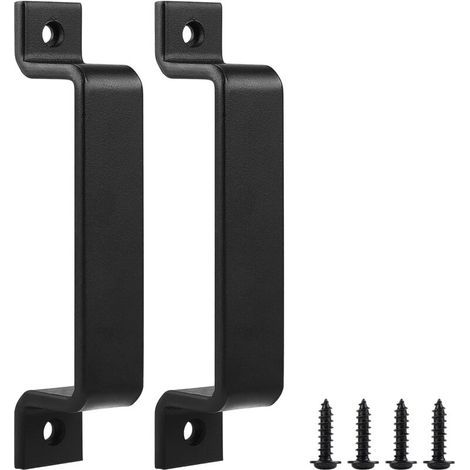 Poignée de porte de grange, Poignée de porte coulissante, Poignée en acier noir, mate deux côtés, Poignée de meuble pour tiroirs, armoires et penderies, robuste et facile à utiliser,Lot de 2 (1/5)