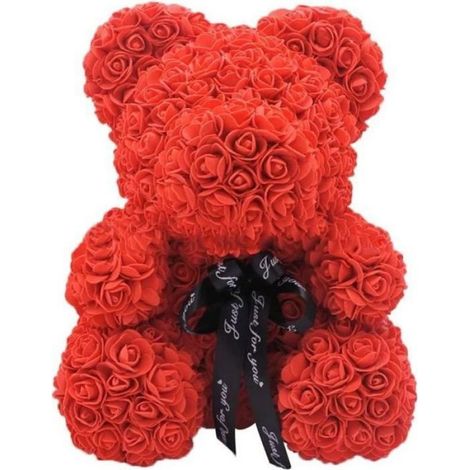 Ours En Peluche - Fleur Artificielle - 25 Cm - Rouge - PE Et Mousse - Pour Decoration Et Cadeaux - 1 Piece (1/4)