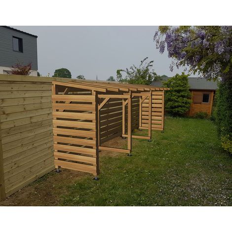 Abri de jardin bois 6m – Non couvert – Traitement autoclave Cl3 marron – Dimensions 603x144x230cm – Poteaux 90x90mm – Jardinatoire (1/4)